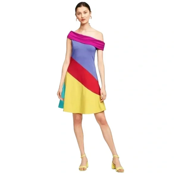 Stephen Burrows Dresses | Stephen Burrows For Target Women's Colorblock Off The Shoulder Dress | Color: Purple/Yellow | Size: S | Elainecorrin's Stephen Burrows Dresses | Stephen Burrows For Target Women's Colorblock Off The Shoulder Dress | Color: Purple/Yellow | Size: S | Elainecorrin's